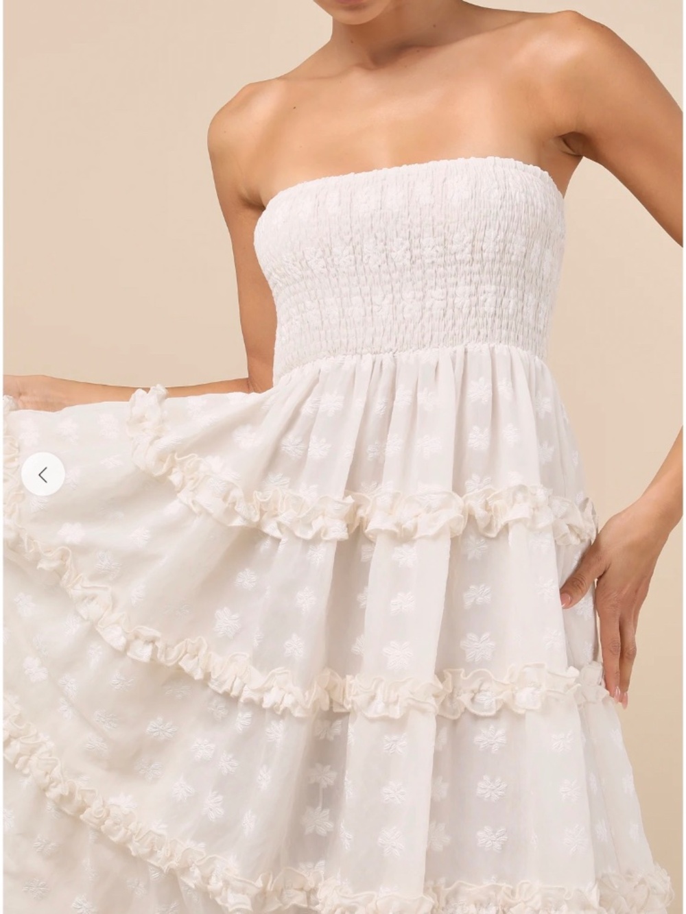 NWT Medium Lulus Beautiful Sentiments Ivory Floral Strapless Tiered Midi Dress - Picture 3 of 3